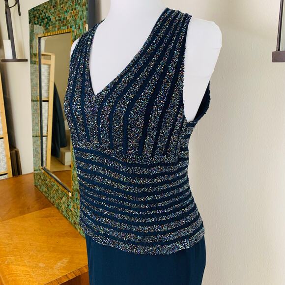 Vintage JKARA New York Size 10 Beaded Formal Evening Maxi Dress Navy Blue - Picture 4 of 10